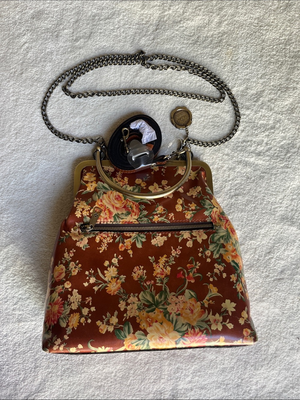 Patricia Nash Crossbody Bag Botanical Leather Kiss Lock Frame